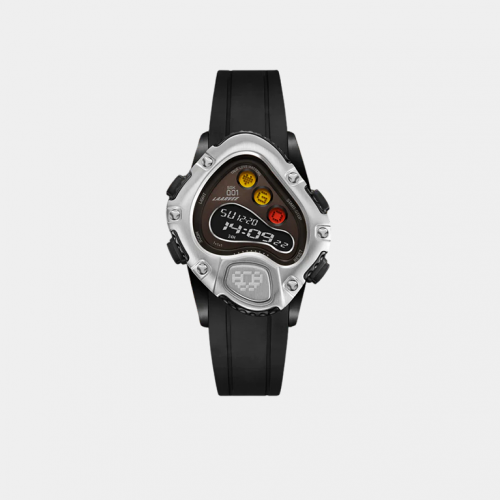 Часы LAARVEE SGK001R Black Rubber Belt: Silver Bezel & Black Dial