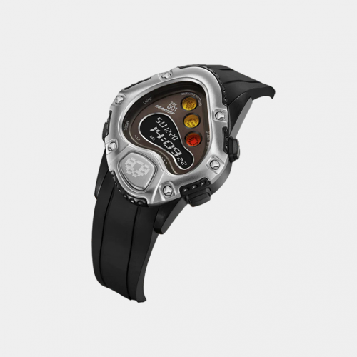 Часы LAARVEE SGK001R Black Rubber Belt: Silver Bezel & Black Dial
