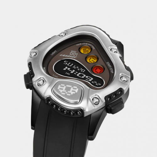 Часы LAARVEE SGK001R Black Rubber Belt: Silver Bezel & Black Dial