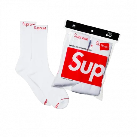 Supreme Hanes Crew Socks (4 Pack) White