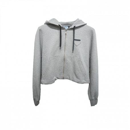 Зип-худи Prada Cropped Knit Zip-Hoodie Heather Grey