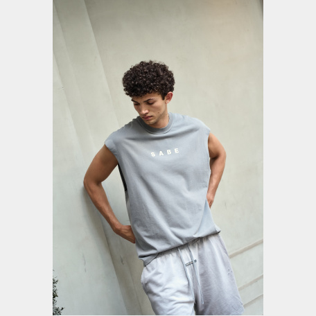 Футболка без рукавов Sabe Sleeveless T-shirt White Logo Grey