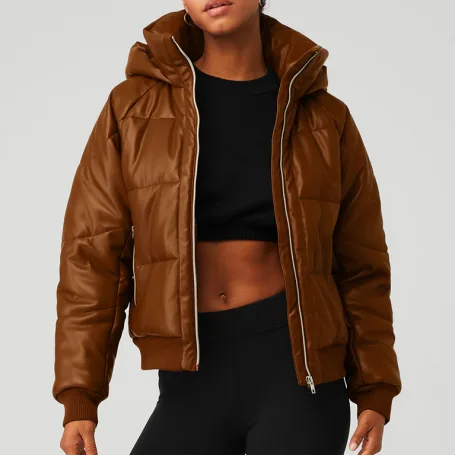 Alo Yoga Faux Leather Boss Puffer Cinnamon Brown