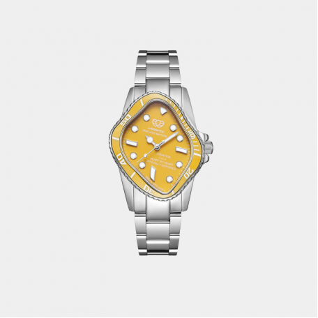 Часы LAARVEE PEA001 Silver Precision Steel: Yellow Ceramic Bezel & Yellow Dial