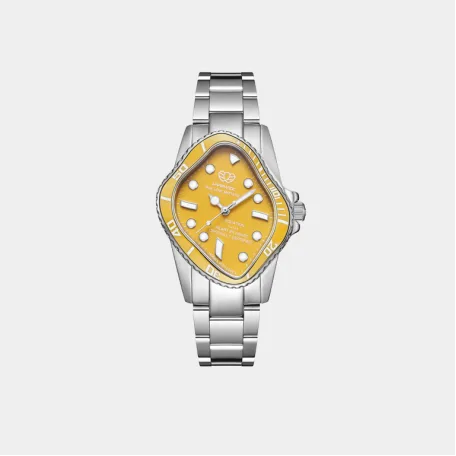 Часы LAARVEE PEA001 Silver Precision Steel: Yellow Ceramic Bezel & Yellow Dial