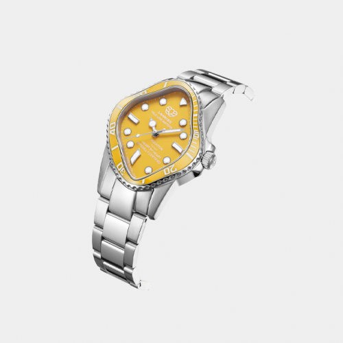 Часы LAARVEE PEA001 Silver Precision Steel: Yellow Ceramic Bezel & Yellow Dial