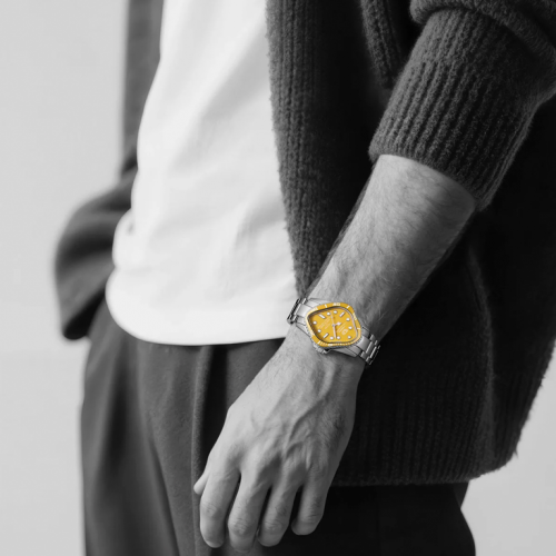 Часы LAARVEE PEA001 Silver Precision Steel: Yellow Ceramic Bezel & Yellow Dial