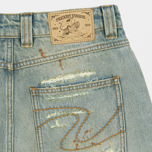 Джинсы Trendt Vision Repaired Construction Denim Jeans Blue