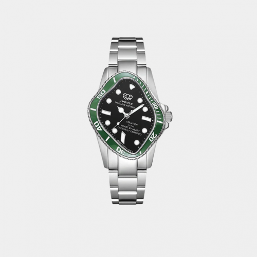 Часы LAARVEE PEA101 Silver Precision Steel: Green Ceramic Bezel & Black Dial