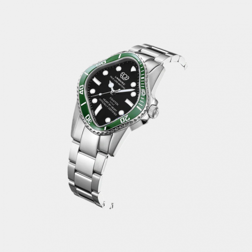 Часы LAARVEE PEA101 Silver Precision Steel: Green Ceramic Bezel & Black Dial