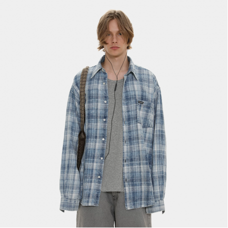 Рубашка MasonPrince Plaid Overshirt Washed Blue