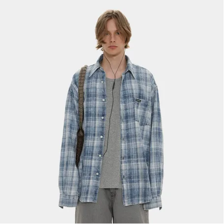Рубашка MasonPrince Plaid Overshirt Washed Blue