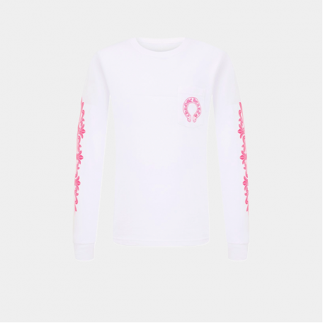 Лонгслив Chrome Hearts Classic Pink Horseshoe Logo Long-Sleeve White