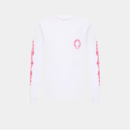 Лонгслив Chrome Hearts Classic Pink Horseshoe Logo Long-Sleeve White