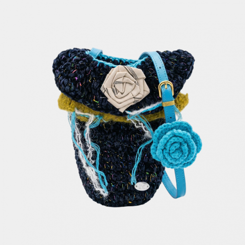 Сумка MoroMoro Knitted Mini Handbag With A Rose Blue