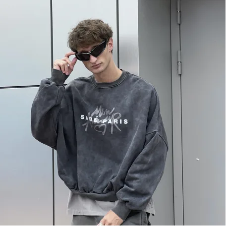 Свитшот Sabe Сrewneck Mon Amour Acid Wash Dark Grey