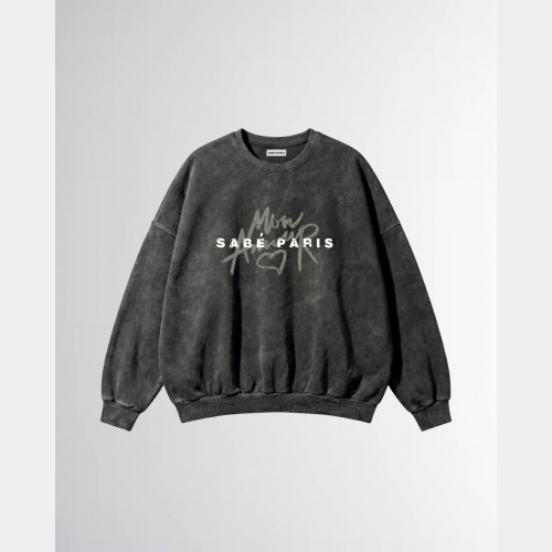 Свитшот Sabe Сrewneck Mon Amour Acid Wash Dark Grey