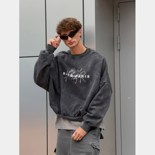 Свитшот Sabe Сrewneck Mon Amour Acid Wash Dark Grey