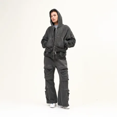 Зип-худи Sabe Double Zip Hooded Acid Wash Dark Grey