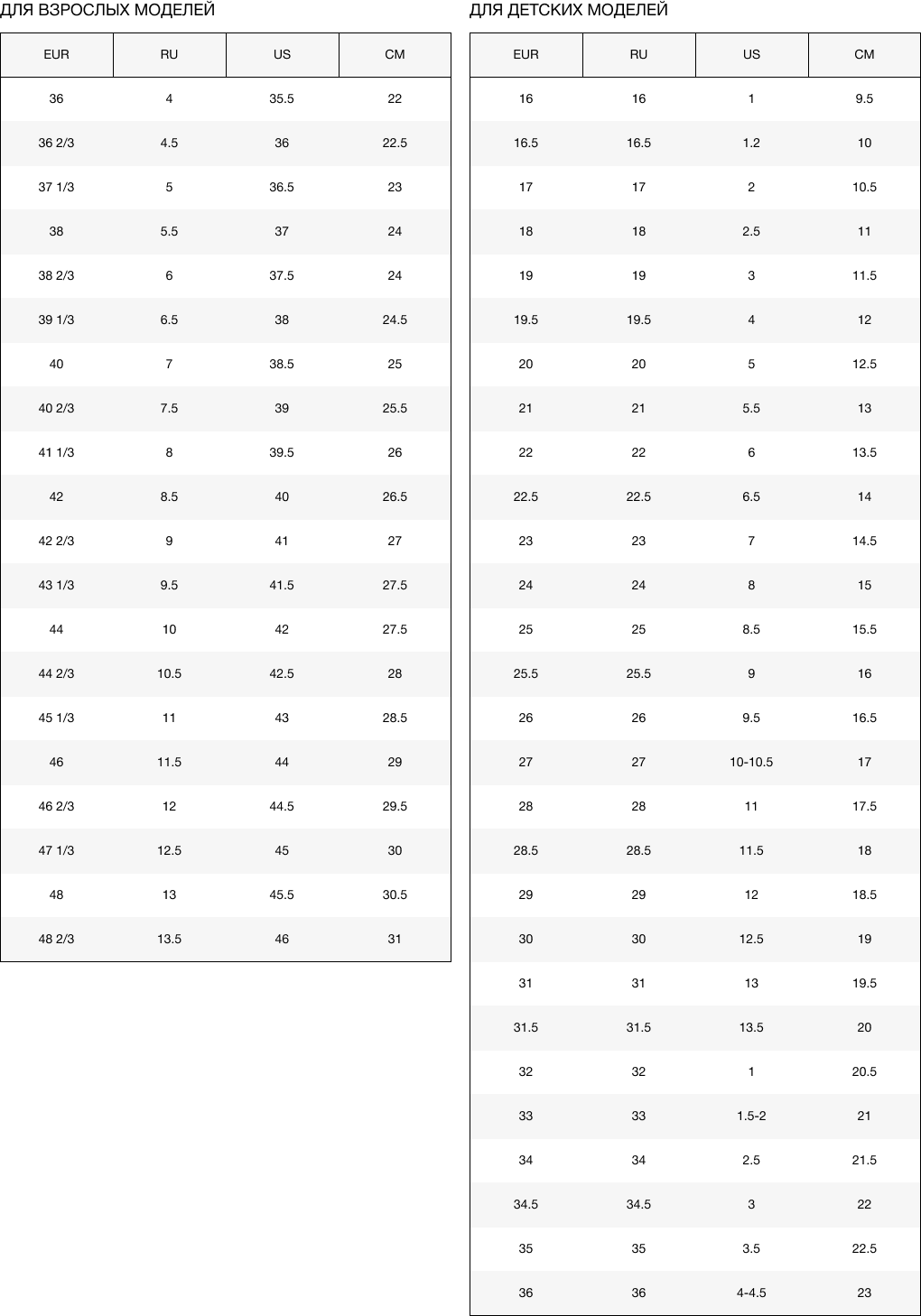 Size chart